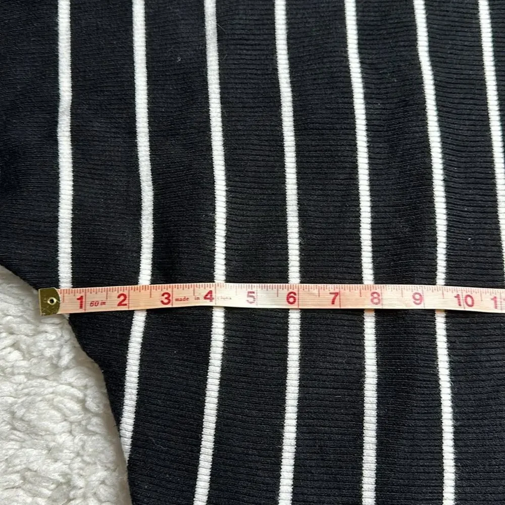 Philosophy Black White Vertical Stripes Rib Batwing Sleeve Slouchy Sweater ST11